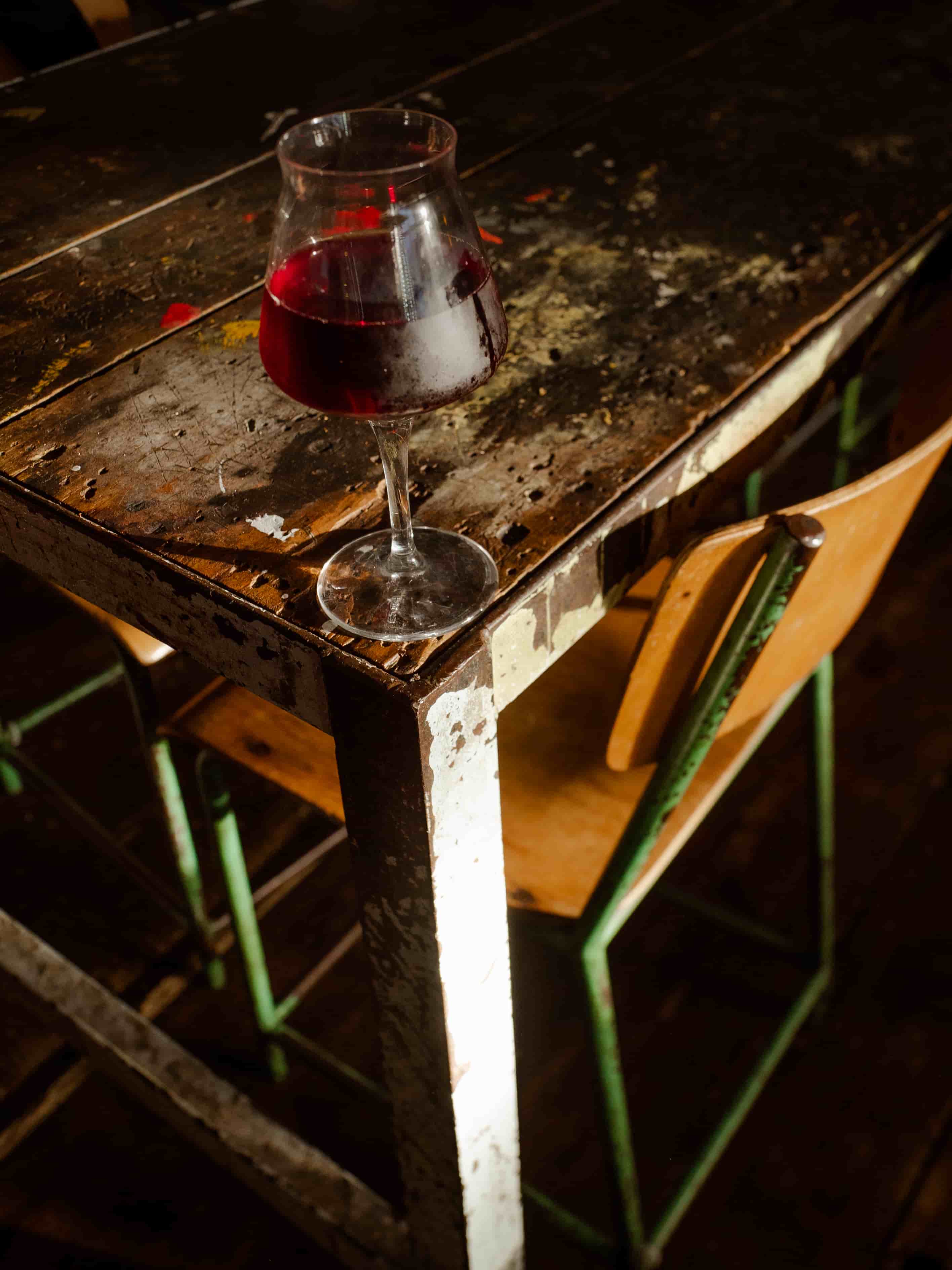 Wine on a table.